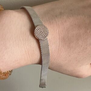 Pandora Silver Mesh Bracelet with Pavé Disc Accent Clasp